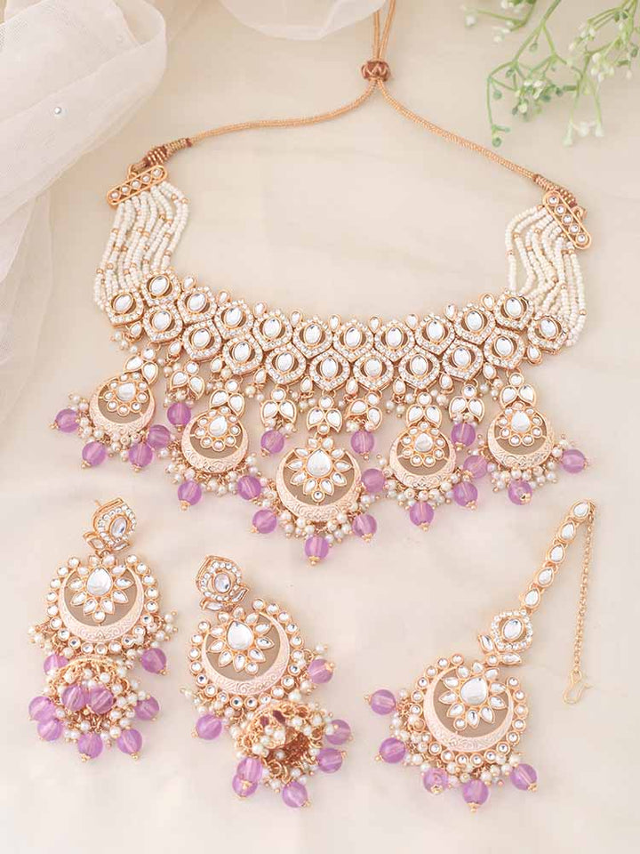 Purple Rithya Kundan Jewellery Set