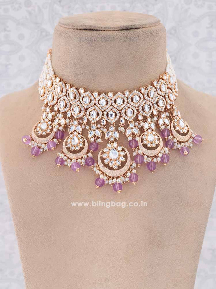 Purple Rithya Kundan Jewellery Set
