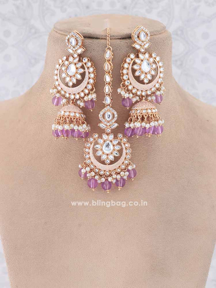 Purple Rithya Kundan Jewellery Set