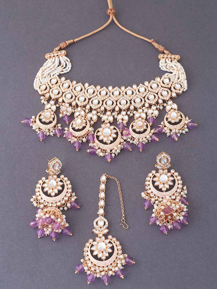 Purple Rithya Kundan Jewellery Set