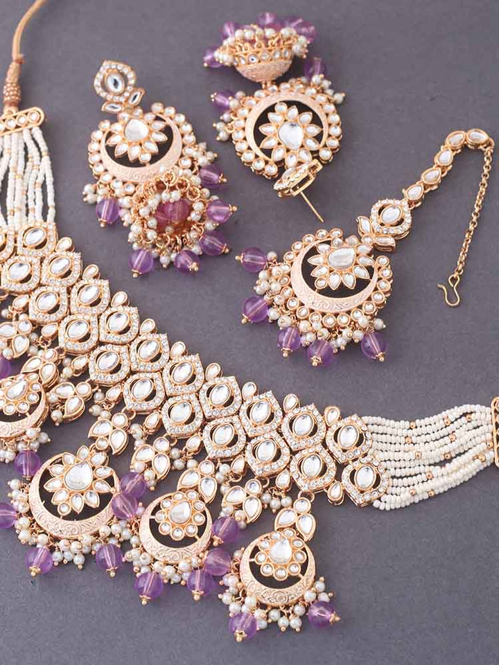 Purple Rithya Kundan Jewellery Set