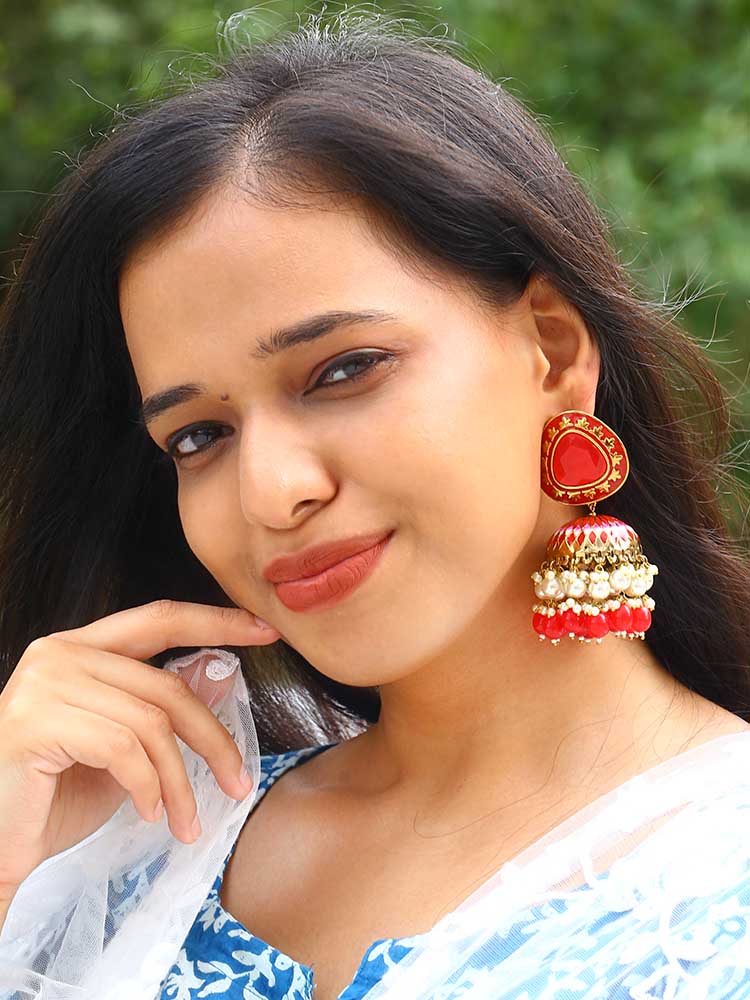 Red Chetaki Jhumkis