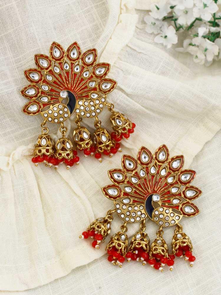 Red Mayur Jhumkis - Bling Bag