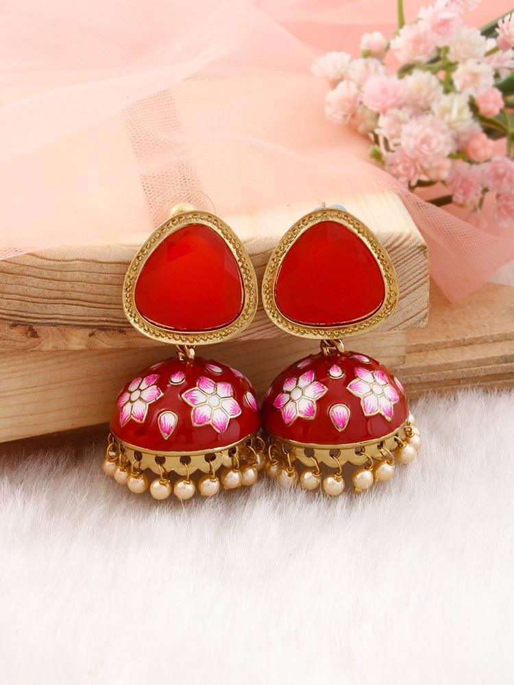 Red Shesha Meenakari Jhumkis - Bling Bag