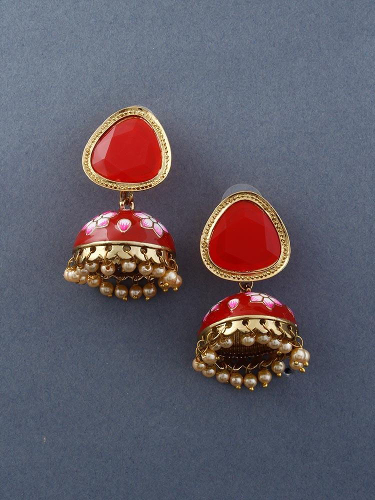 Red Shesha Meenakari Jhumkis - Bling Bag