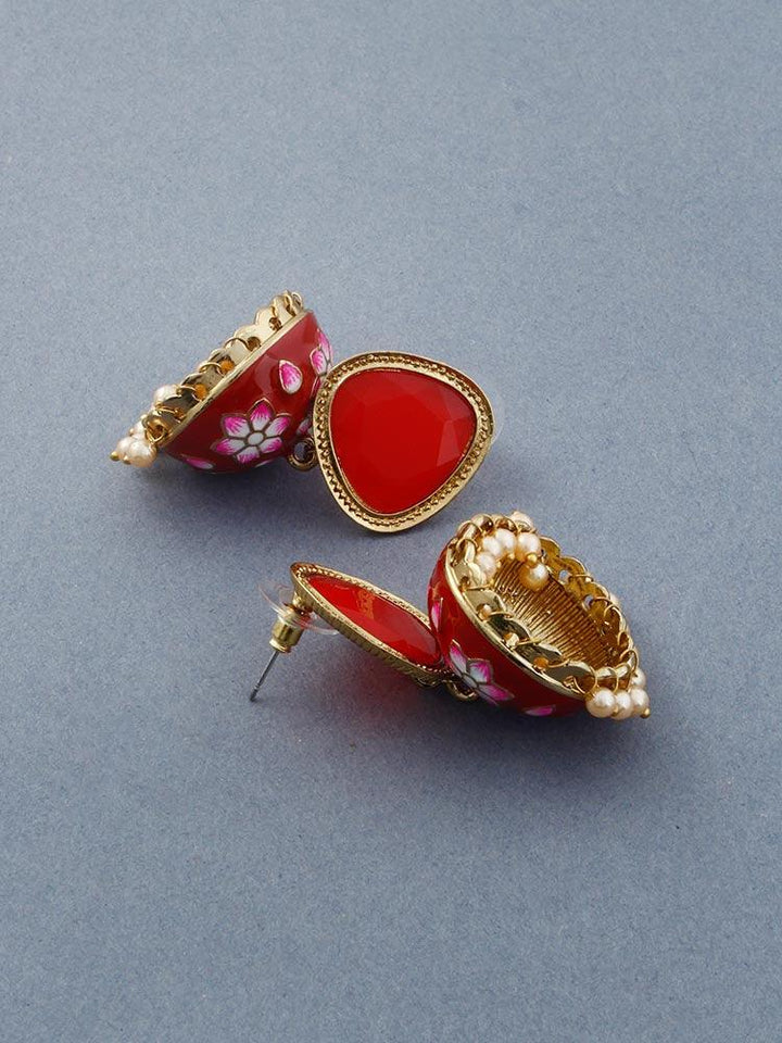 Red Shesha Meenakari Jhumkis - Bling Bag