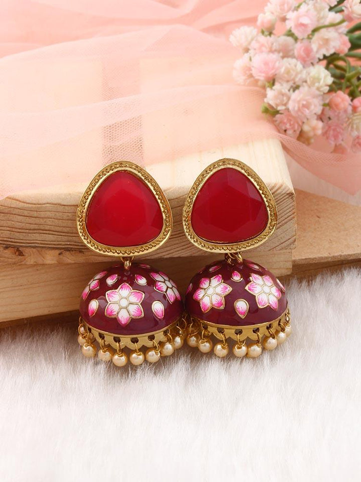 Ruby Shesha Meenakari Jhumkis - Bling Bag