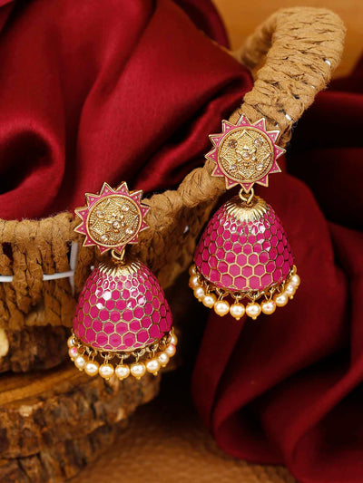 earrings - Bling Bag Magenta Bell Ethnic Earrings