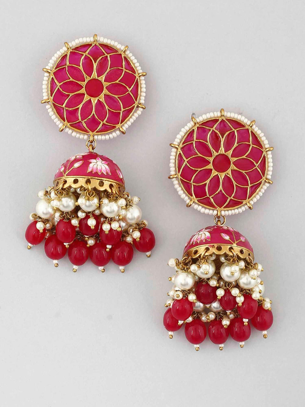 earrings - Bling Bag Ruby Gamini Lotus Designer Jhumki