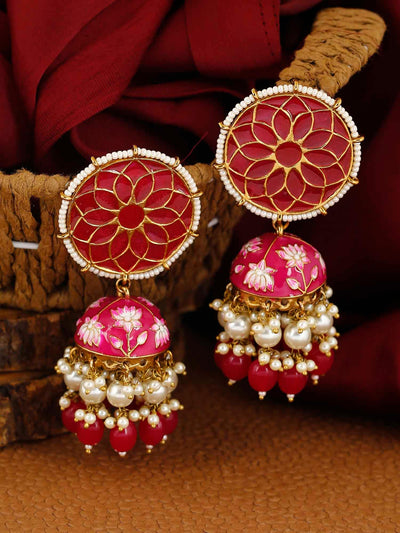 earrings - Bling Bag Ruby Gamini Lotus Designer Jhumki