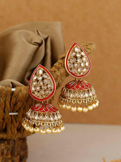 earrings - Bling Bag Red Aliza Jhumki Earrings