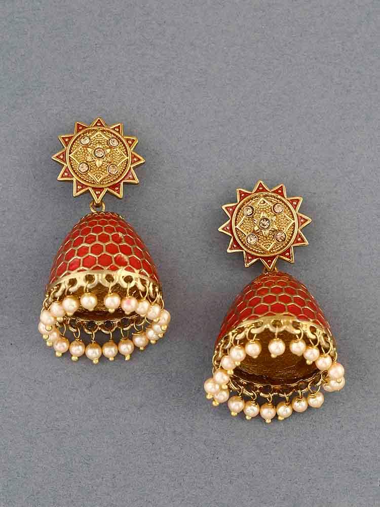 earrings - Bling Bag Red Bell Ethnic Earrings