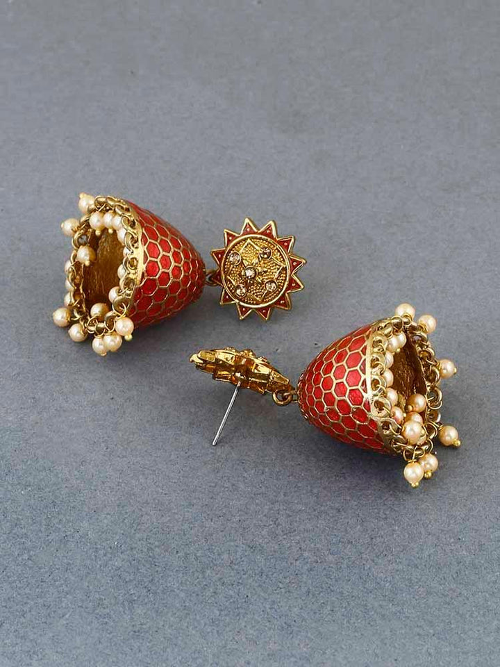 earrings - Bling Bag Red Bell Ethnic Earrings