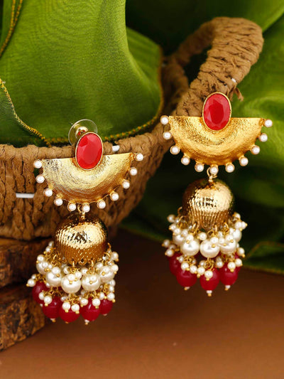 earrings - Bling Bag Red Kavach Jhumki Earings