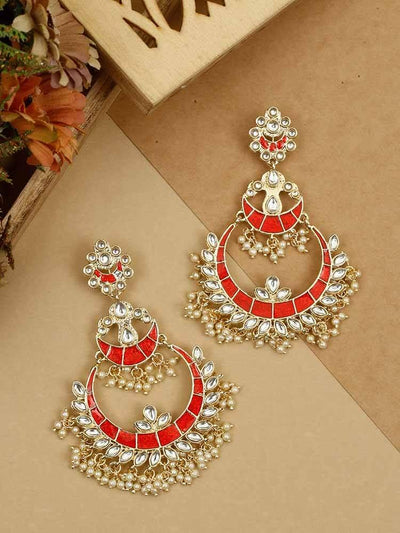 earrings - Bling Bag Red Tejaswini Chaandbali Earrings