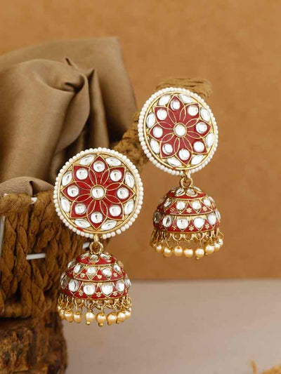 earrings - Bling Bag Red Trishan Jhumki Earrings