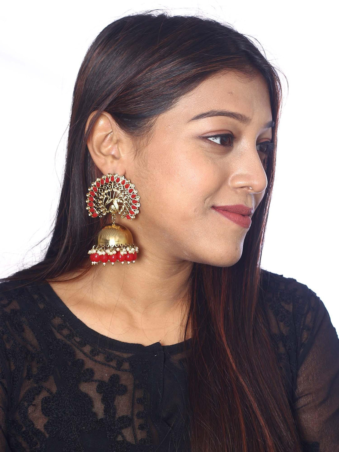 earrings - Bling Bag Red Mayu Jhumki Earrings
