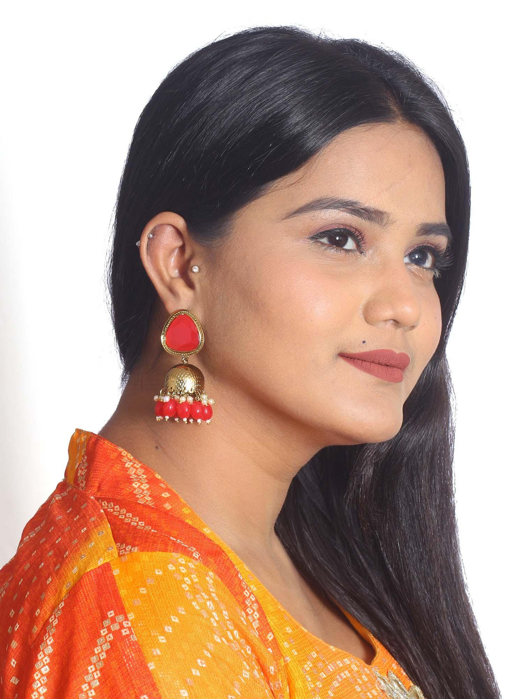 earrings - Bling Bag Red Mini Shesha Designer Jhumkis