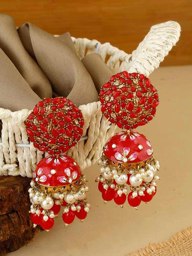 earrings - Bling Bag Red Daliha Jhumki Earrings