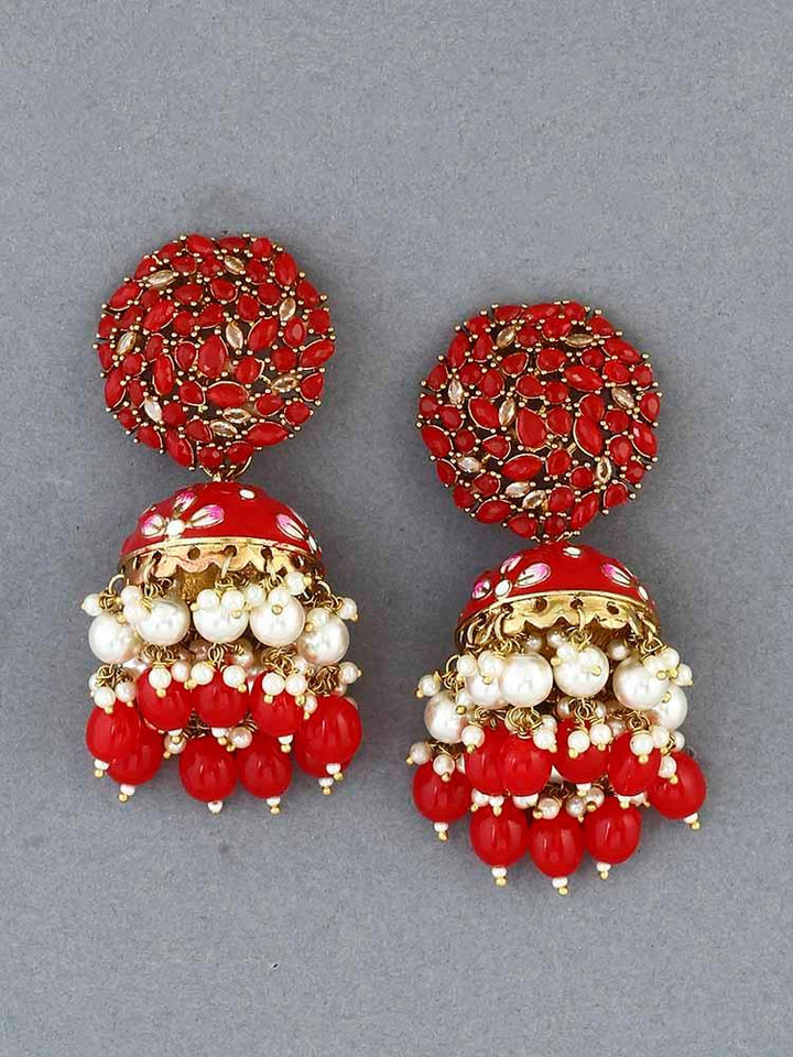 earrings - Bling Bag Red Daliha Jhumki Earrings