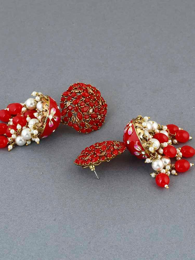 earrings - Bling Bag Red Daliha Jhumki Earrings