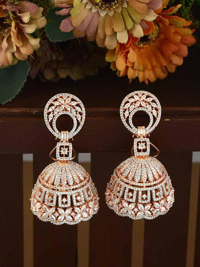earrings - Bling Bag Rose Gold Pahar Zirconia Jhumkis