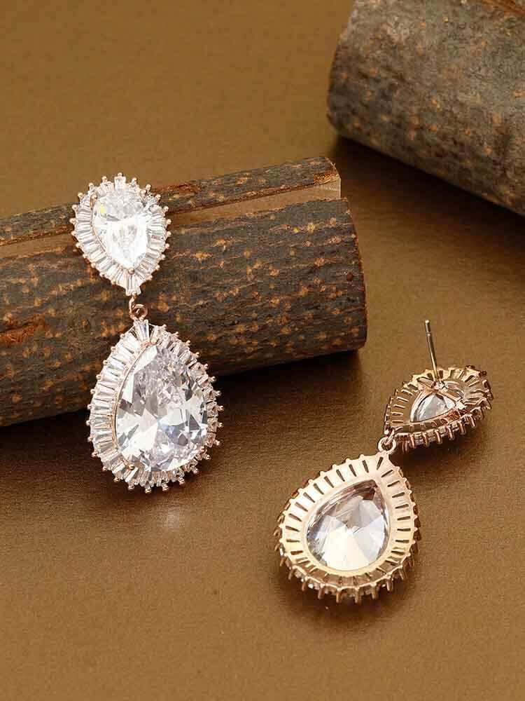 earrings - Bling Bag Rose Gold Pranika Zirconia Dangler Earrings