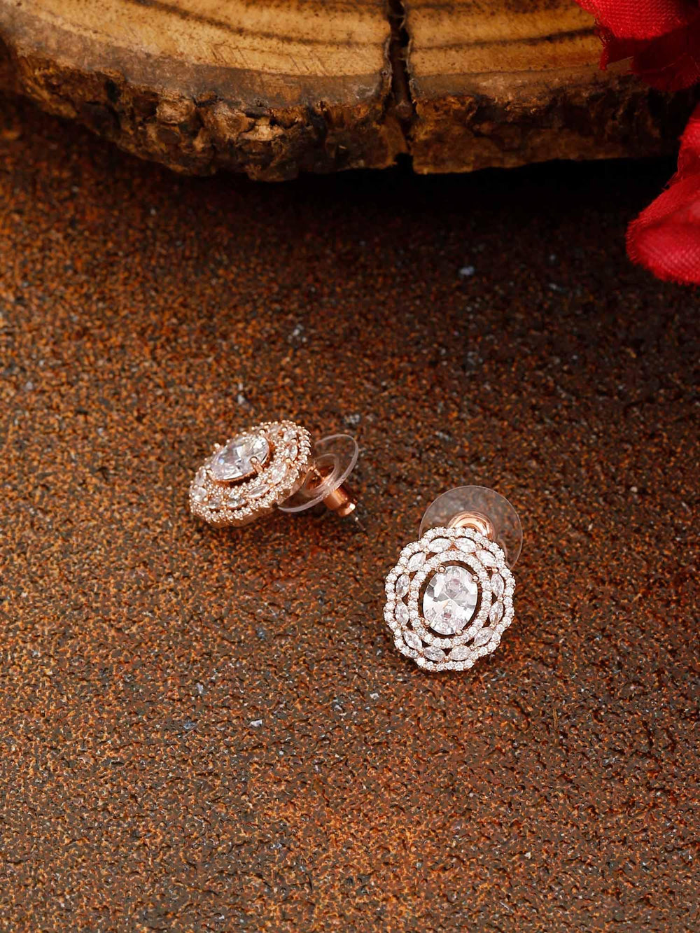 earrings - Bling Bag Rose Gold Teju Zirconia Studs
