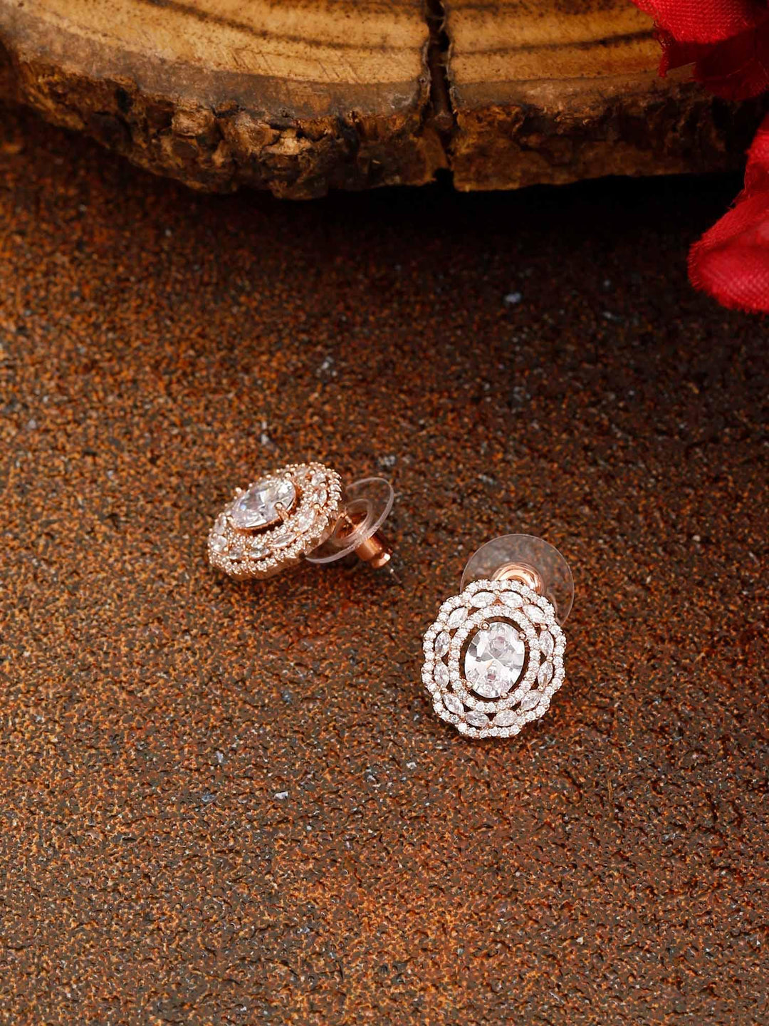 earrings - Bling Bag Rose Gold Teju Zirconia Studs