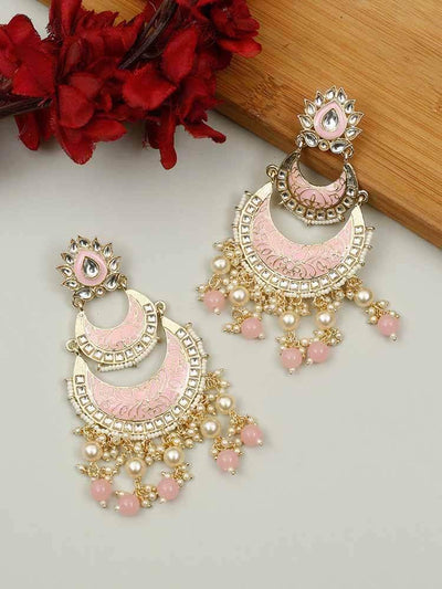 earrings - Bling Bag Rose Pink Khushal Chaandbali Earrings
