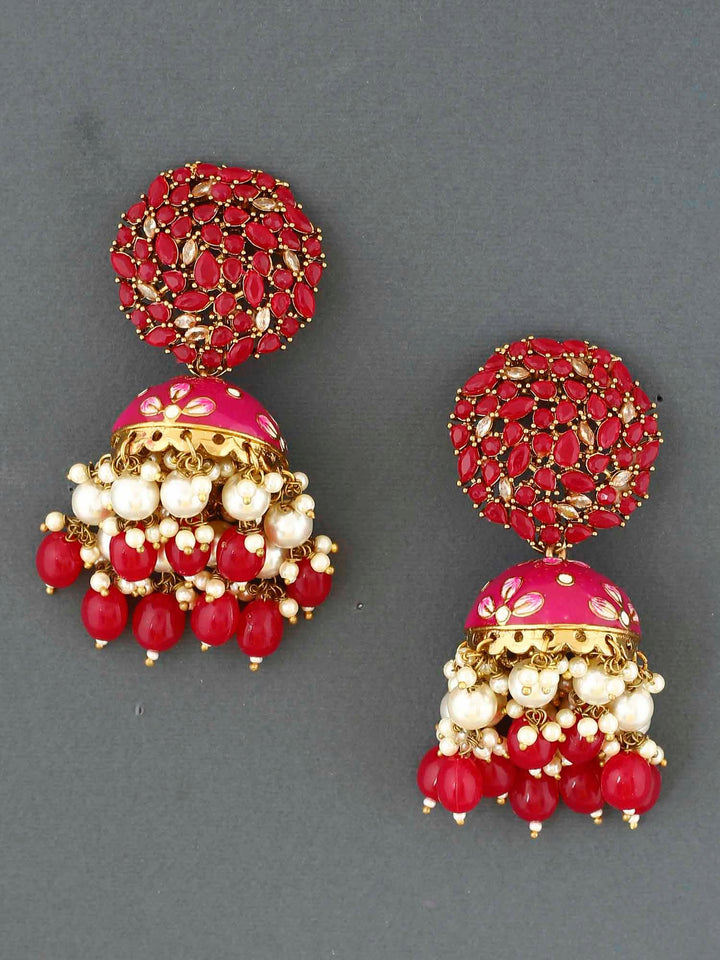 earrings - Bling Bag Ruby Daliha Jhumki Earrings