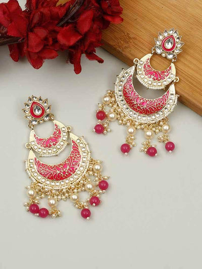 earrings - Bling Bag Deep Pink Khushal Chaandbali Earrings