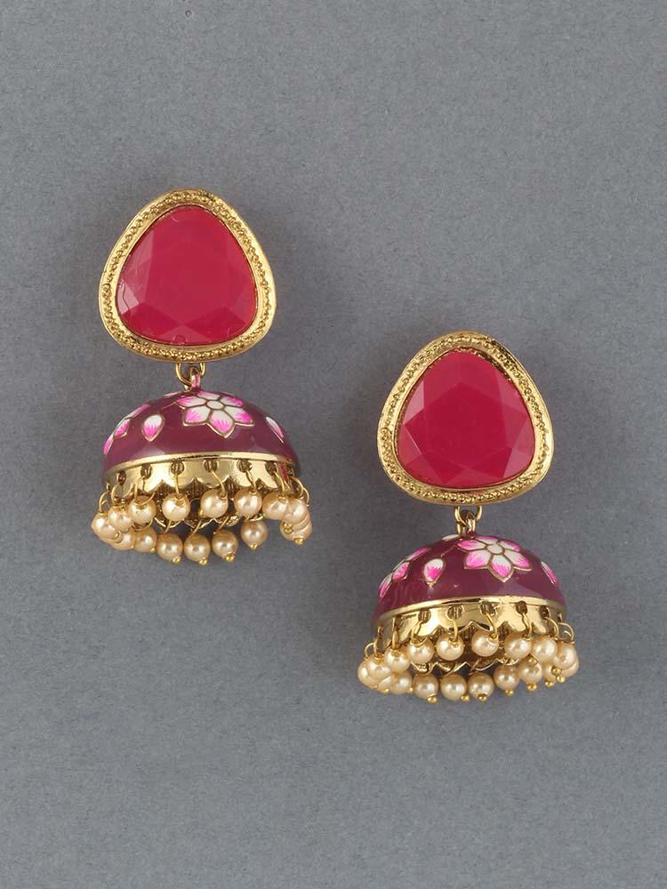 Ruby Shesha Meenakari Jhumkis - Bling Bag