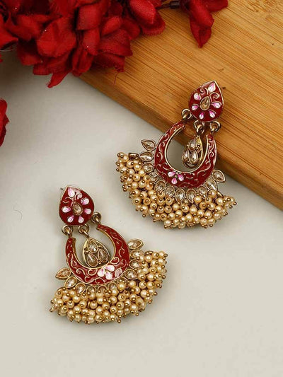 earrings - Bling Bag Red Vilas Chaandbali Earrings
