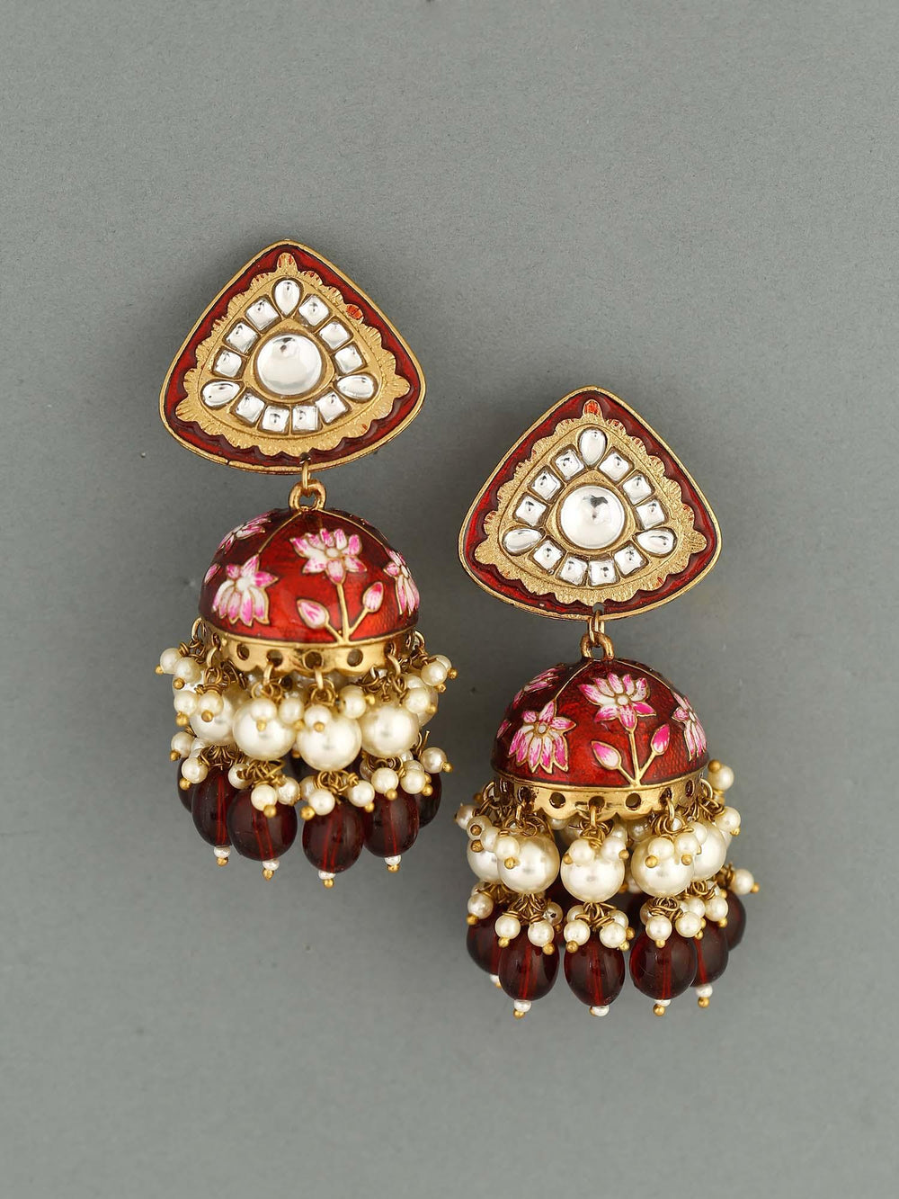 earrings - Bling Bag Maroon Rangeeli Designer Jhumkis