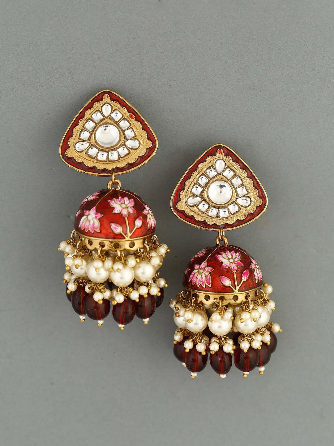 earrings - Bling Bag Maroon Rangeeli Designer Jhumkis