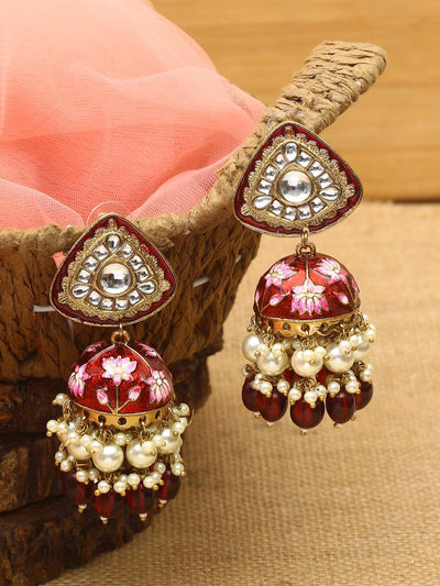 earrings - Bling Bag Maroon Rangeeli Designer Jhumkis