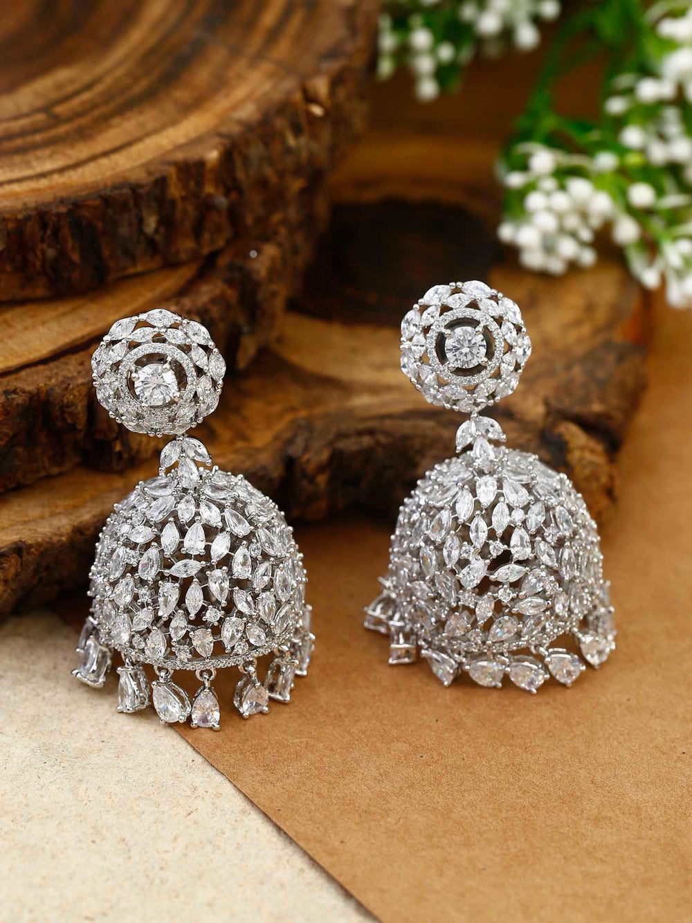 earrings - Bling Bag Silver Amara Zirconia Jhumki