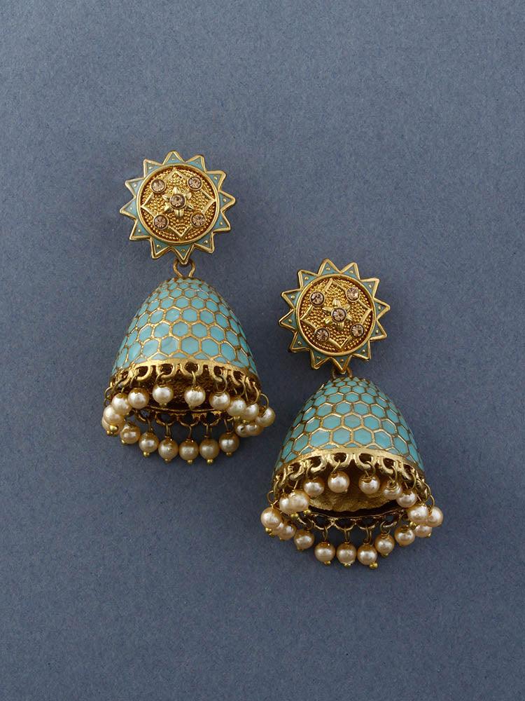 Turquoise Bell Jhumkis - Bling Bag