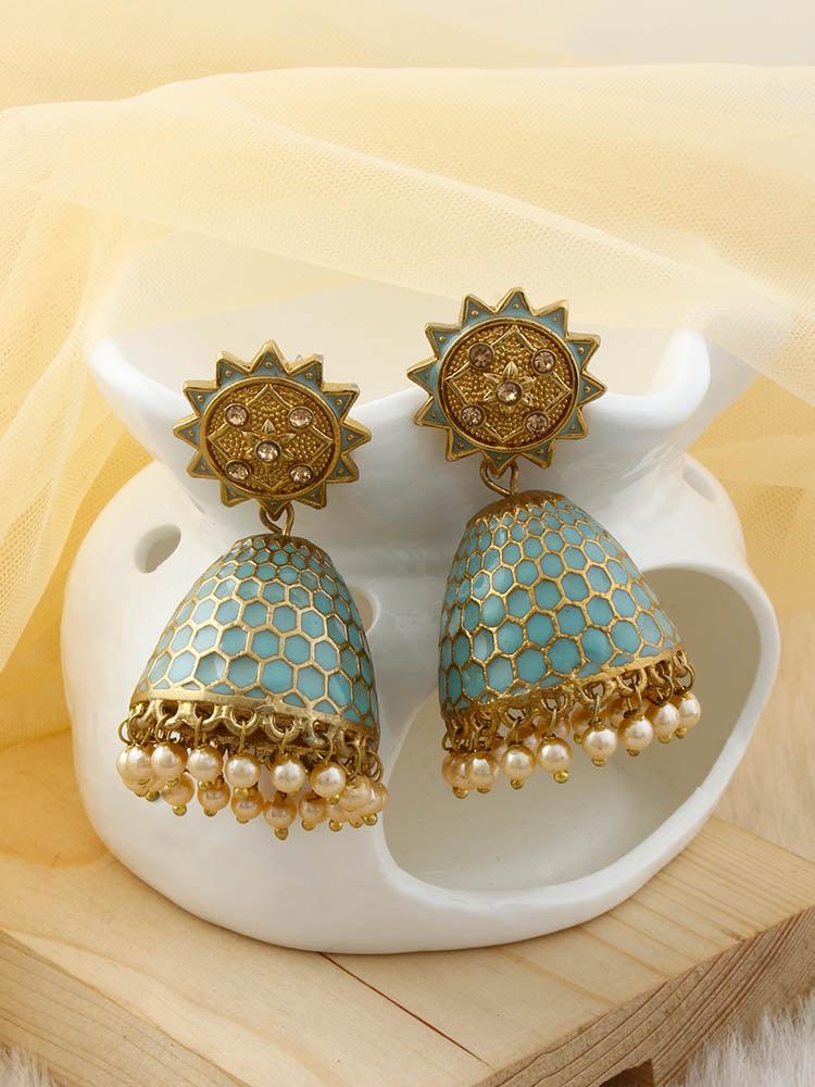 Turquoise Bell Jhumkis - Bling Bag