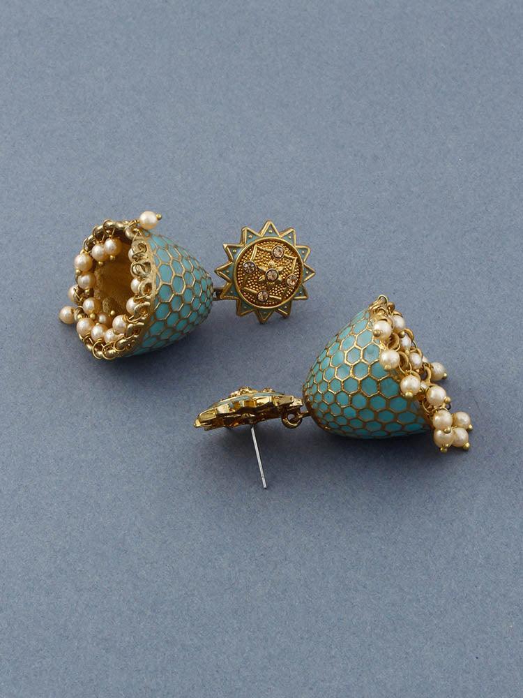 Turquoise Bell Jhumkis - Bling Bag