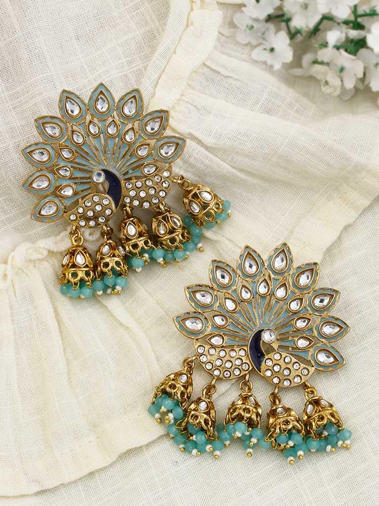Turquoise Mayur Jhumkis - Bling Bag