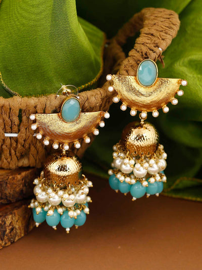 earrings - Bling Bag Turquoise Kavach Jhumki Earrings
