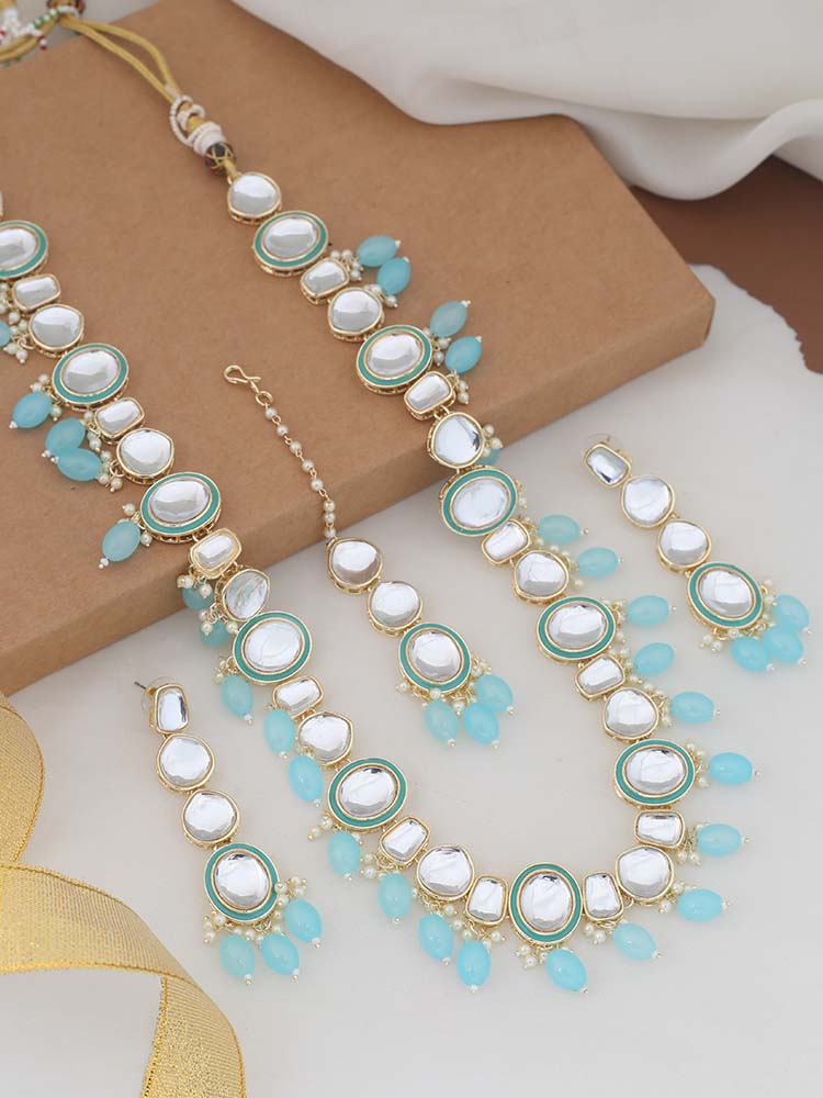 Turquoise Aakansha Kundan Jewellery Set