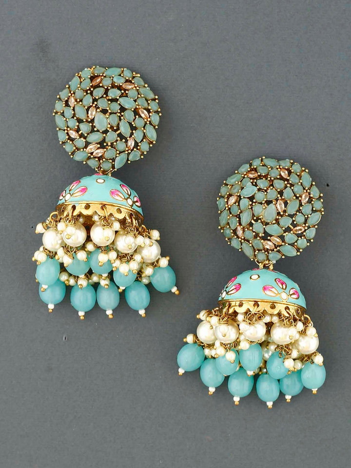 earrings - Bling Bag Turquoise Daliha Jhumki Earrings