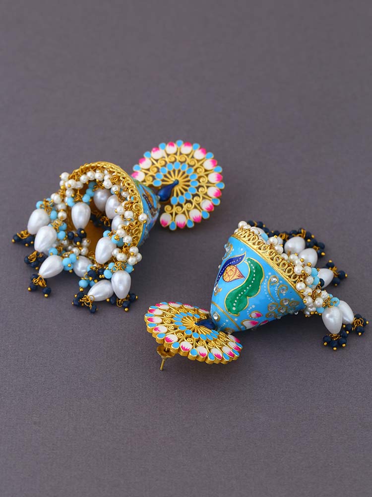 Turquoise Mahek Meena Jhumkis