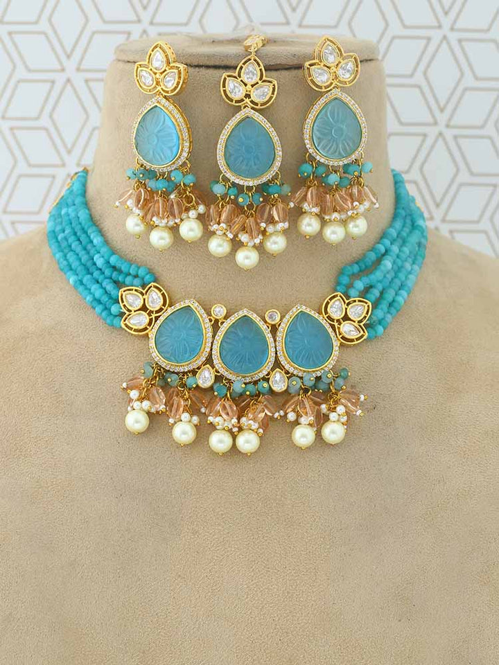 Turquoise Esin Kundan Jewellery Set