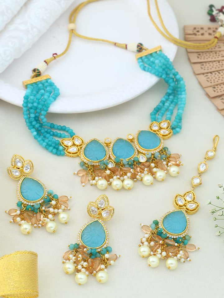 Turquoise Esin Kundan Jewellery Set