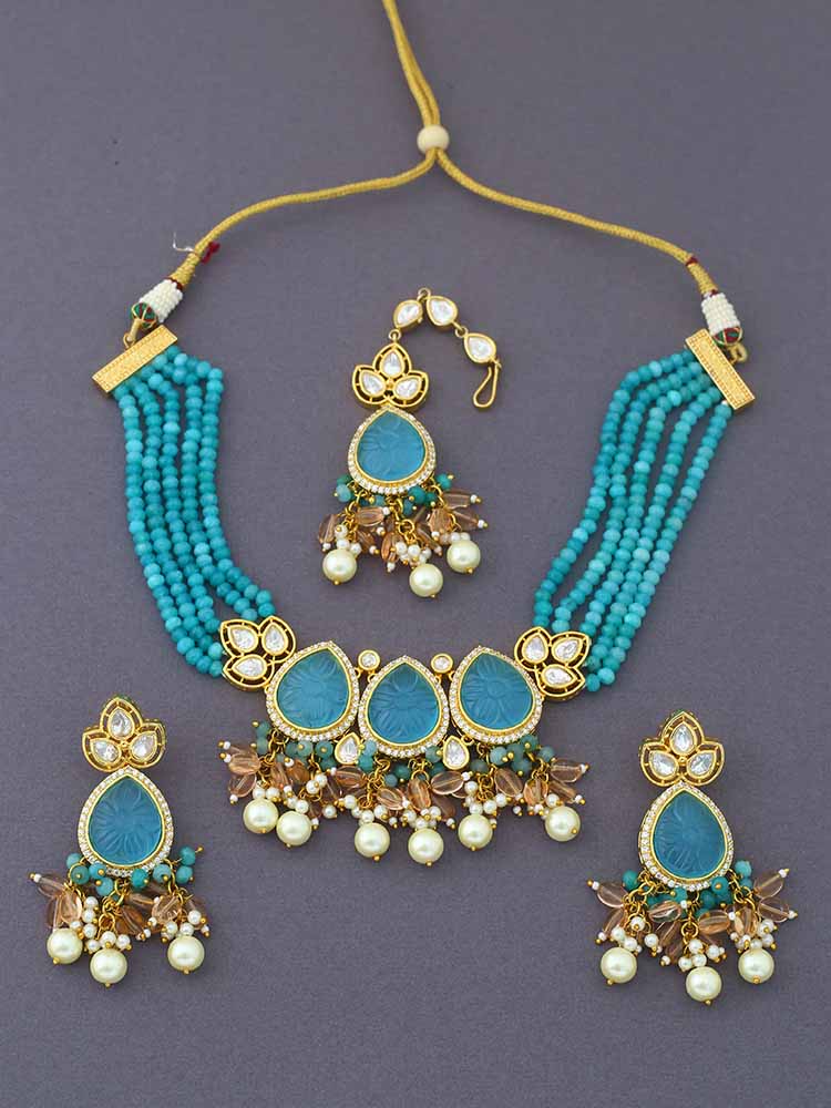 Turquoise Esin Kundan Jewellery Set