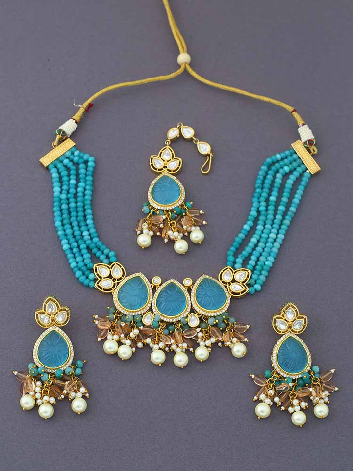 Turquoise Esin Kundan Jewellery Set